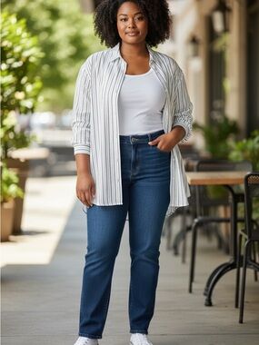 Max Studio London, size XL, Cotton blend striped button-down shirt,